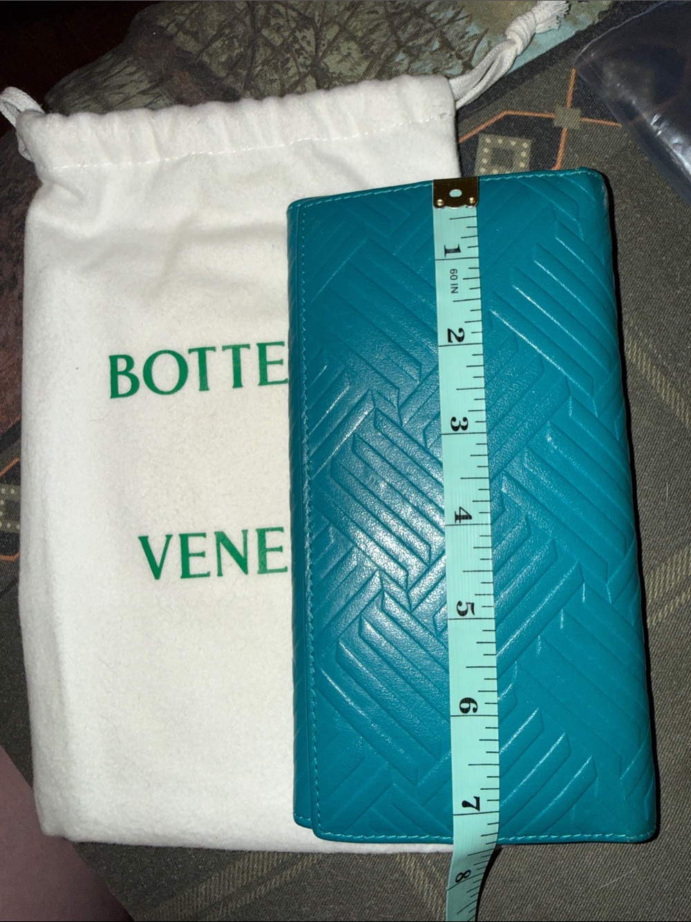 Bottega Veneta Teal Chevron-Embossed Leather Long Wallet